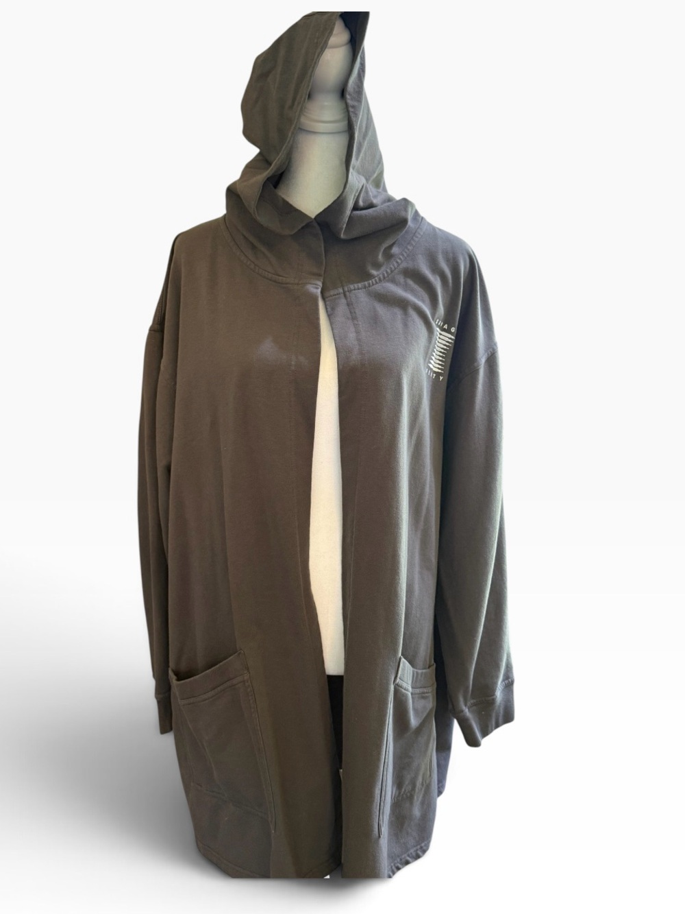 Savage X Fenty Women’s gray showgirl graphic short robe with hood Size XS/S